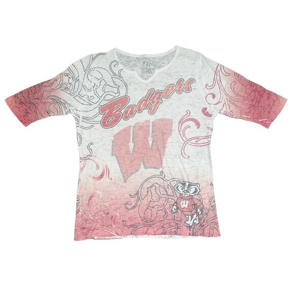 Wisconsin Badgers Women’s Burnout Shirt Size Large Red & White NCAA Apparel EUC - Picture 1 of 5